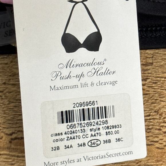 Victoria's Secret Miraculous Polka Dot Push Up Halter Bikini Top 34C Bottoms Med - Picture 4 of 15